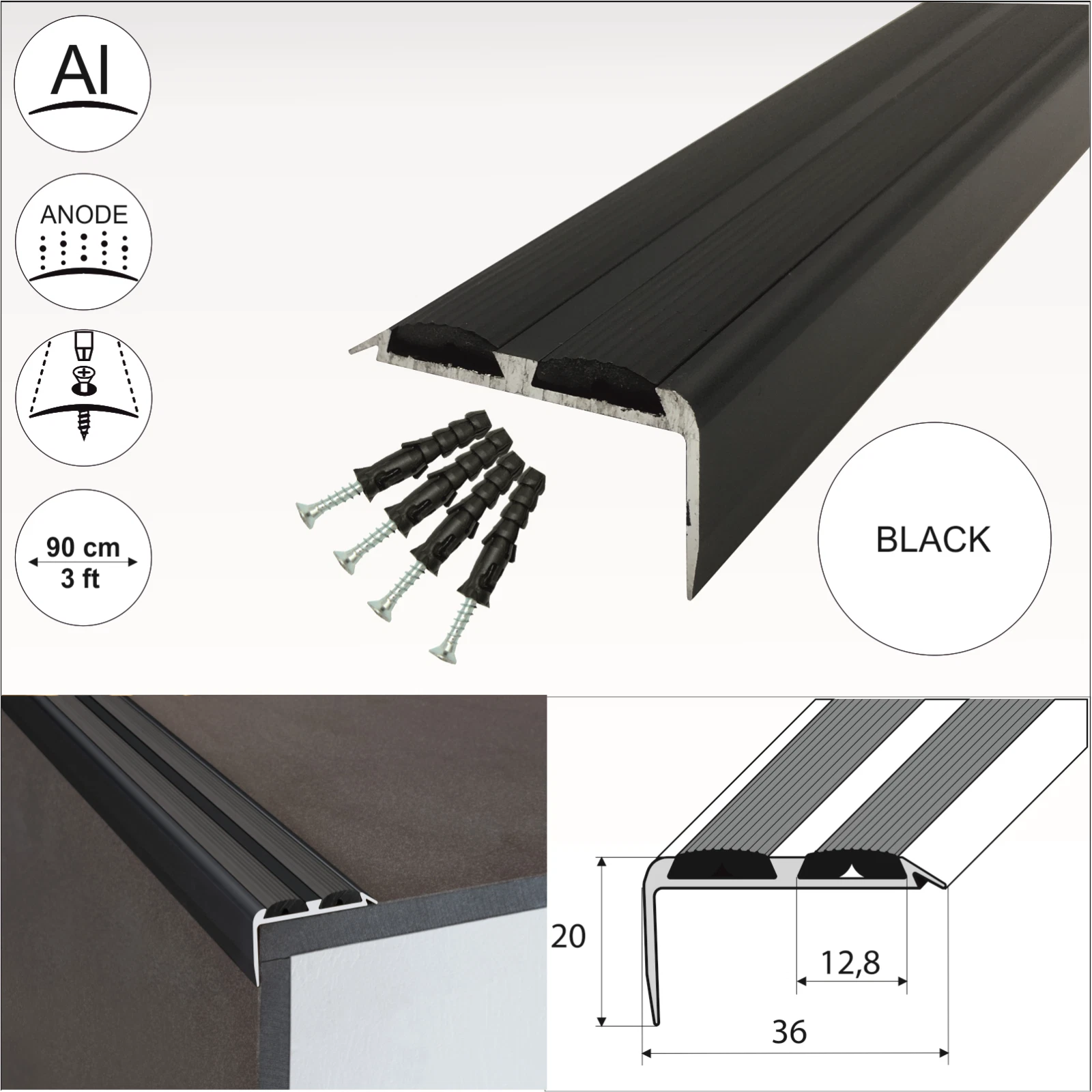 15x ALUMINIUM STAIR NOSING EDGE TRIM STEP NOSE EDGING NOSING FOR CARPET WOOD A37