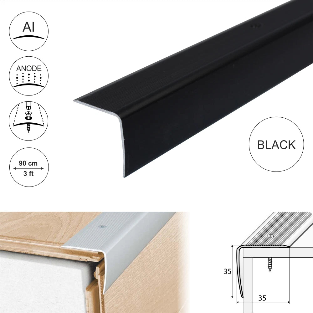 ALUMINIUM ANTI NON SLIP STAIR EDGE NOSING STEP EDGING TRIM- 35x 35mm A41
