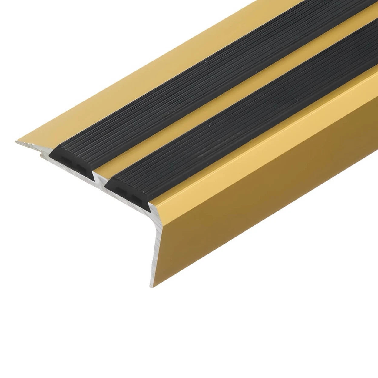 Stair Nosing Anodised Aluminium 35x19.5mm Champagne with Dual Black Rubber 2.0m