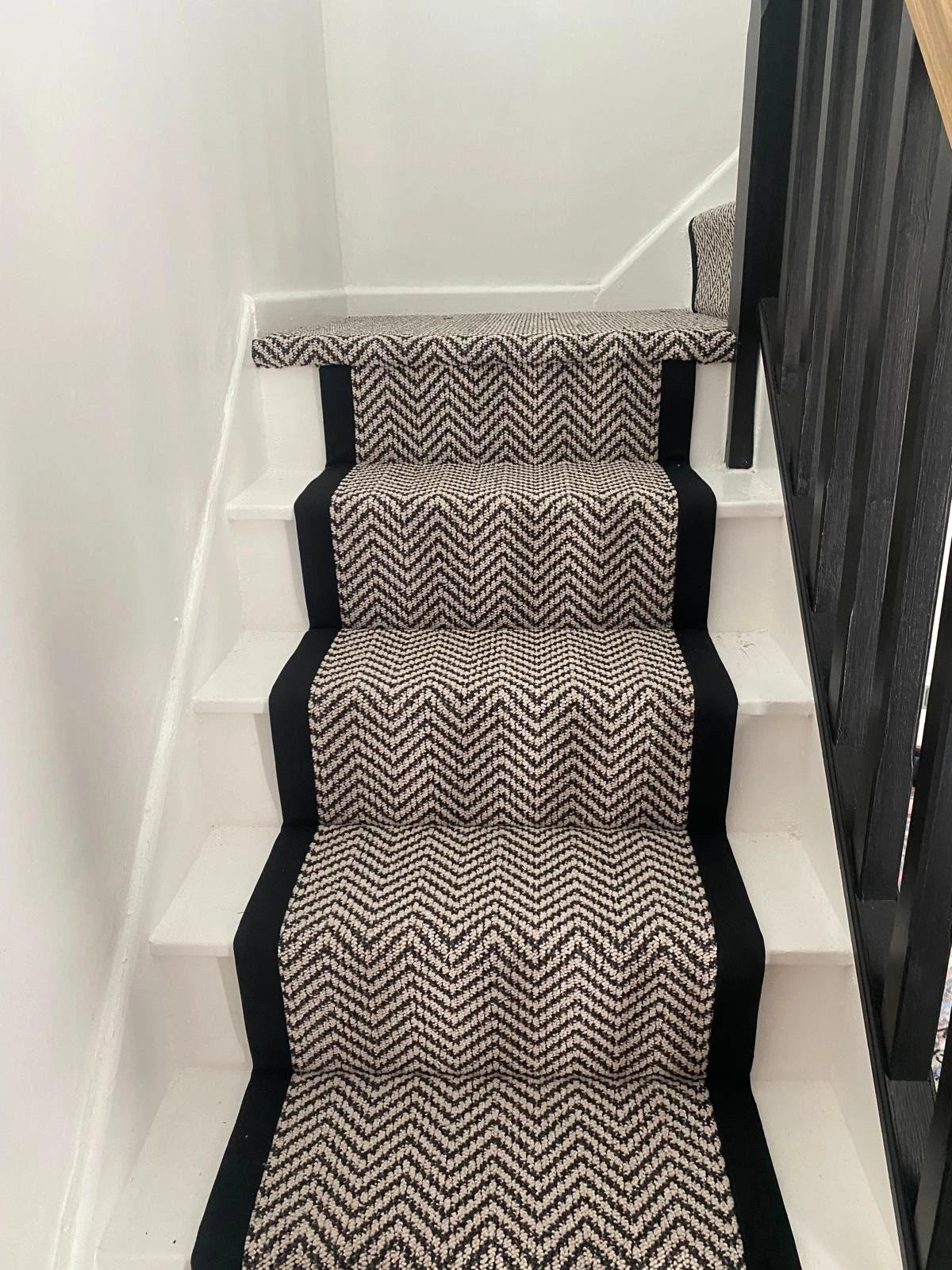 Carpet Stair Runner | 14 Steps | Herringbone Black & White| 7.00m x 0.60m