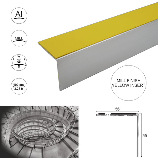 Aluminium Stair Nosing Edge Trim Step Nose Edging Trim 56x55mm 3.22m Yellow