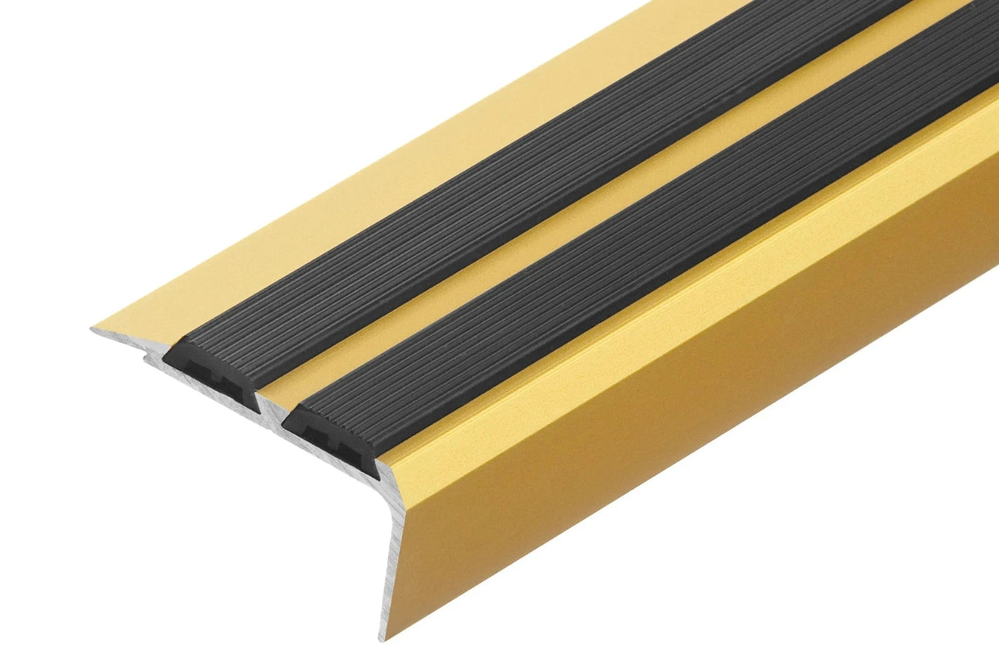 Cezar Gold Aluminium Stair Nosing Profile Black Rubber Insert 1m 38.5mm