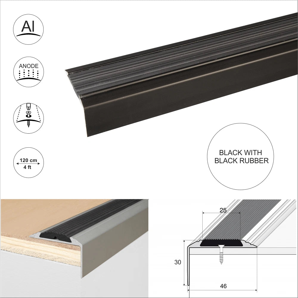 Aluminium Stair Nosing Anti Non Slip Edge Trim Step Nose Edging Profile 1.2m A38