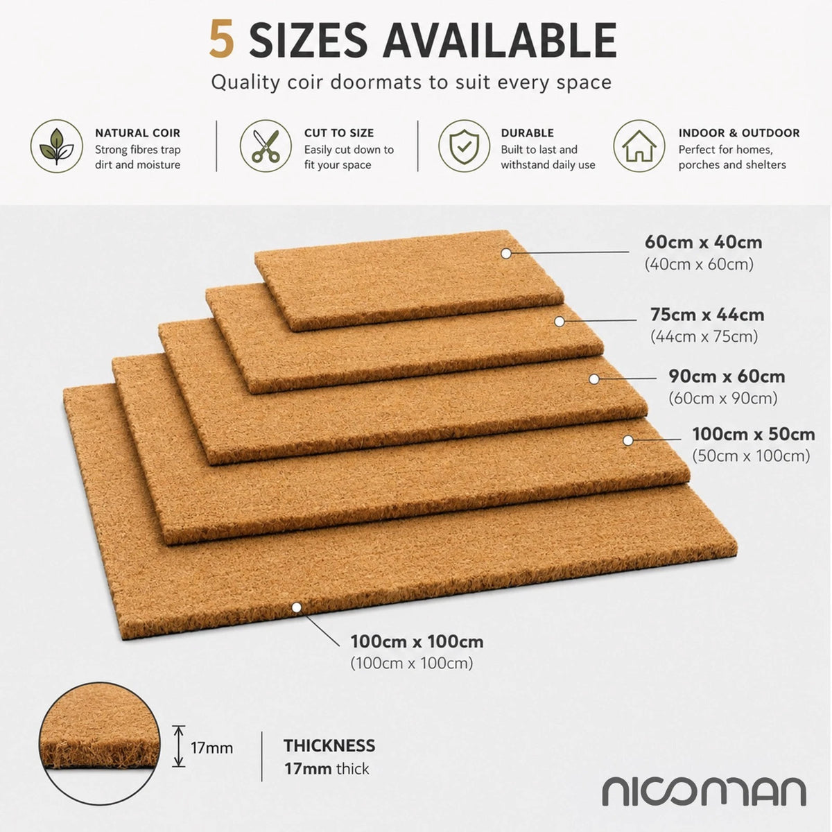 Heavy Duty Entrance Door Matting - Indoor / Outdoor Natural Coconut Coir Mats