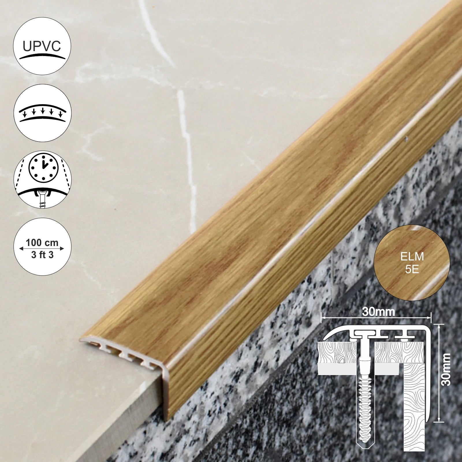 UPVC WOOD EFFECT STAIR EDGE NOSING -TRIM- EDGING NOSING 30 x 30mm
