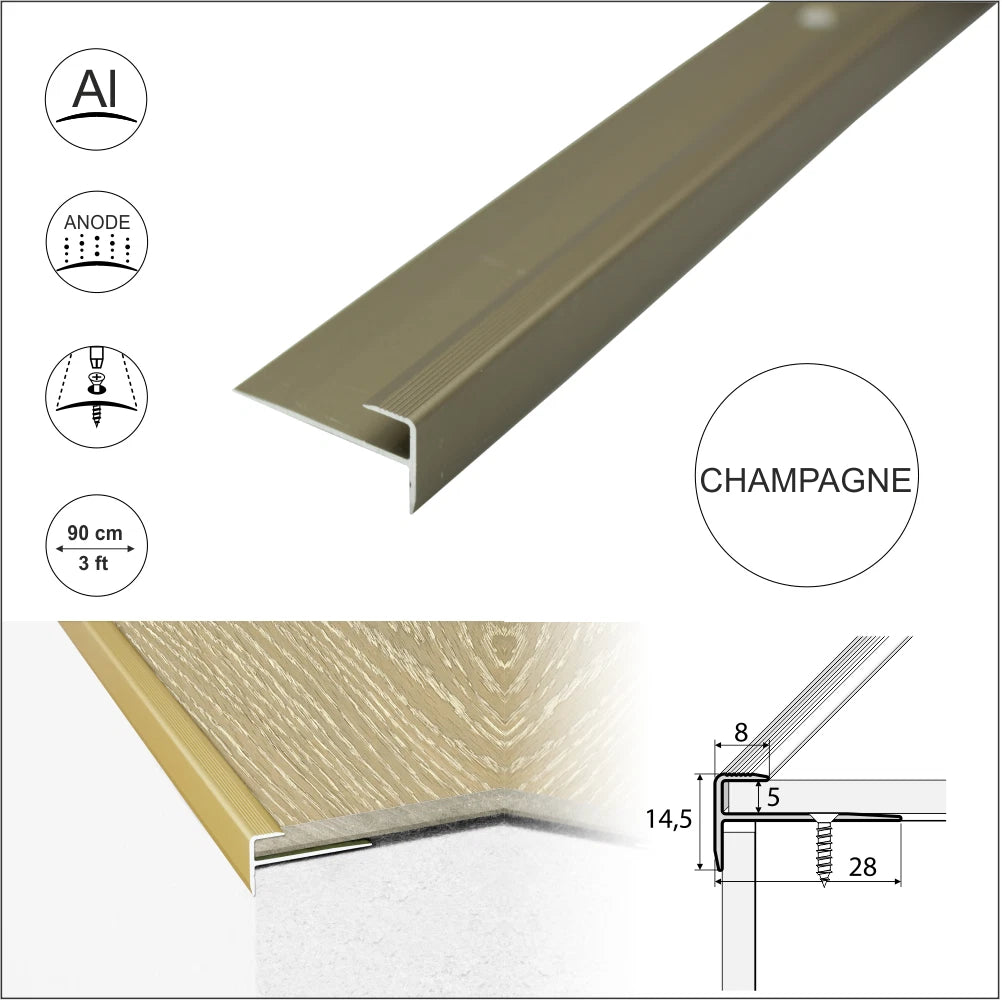 Luxury Click Vinyl Flooring Stair Nosing Edge Profile Trim LVT C24 Push-In 900mm