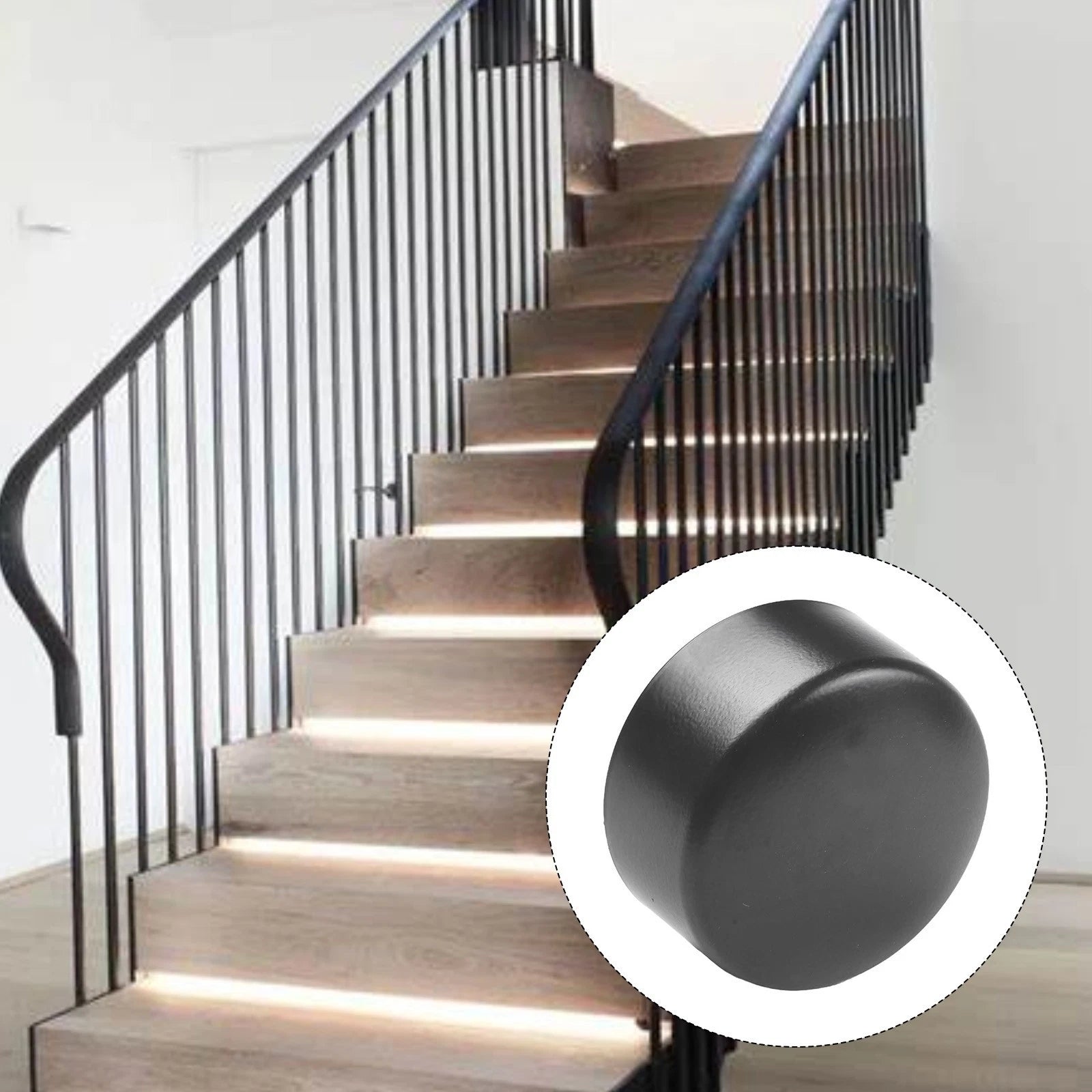 Comfortable Grip PVC Handrail End Cap for Stair Treads 4pcs Black Color