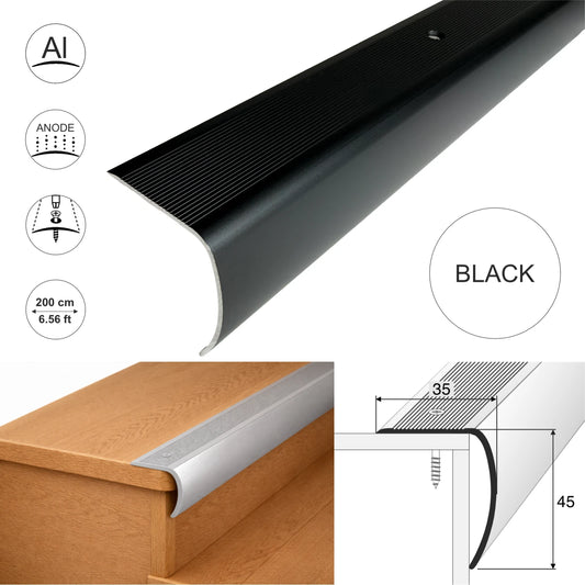 Aluminium Stair Nosing Bullnose Edge Trim Step Edging Anti Slip H28 2m long