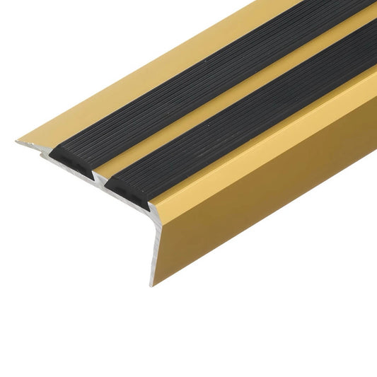 Stair Nosing Anodised Aluminium 1.0m 35x19.5mm Champagne Black Rubber Double UK