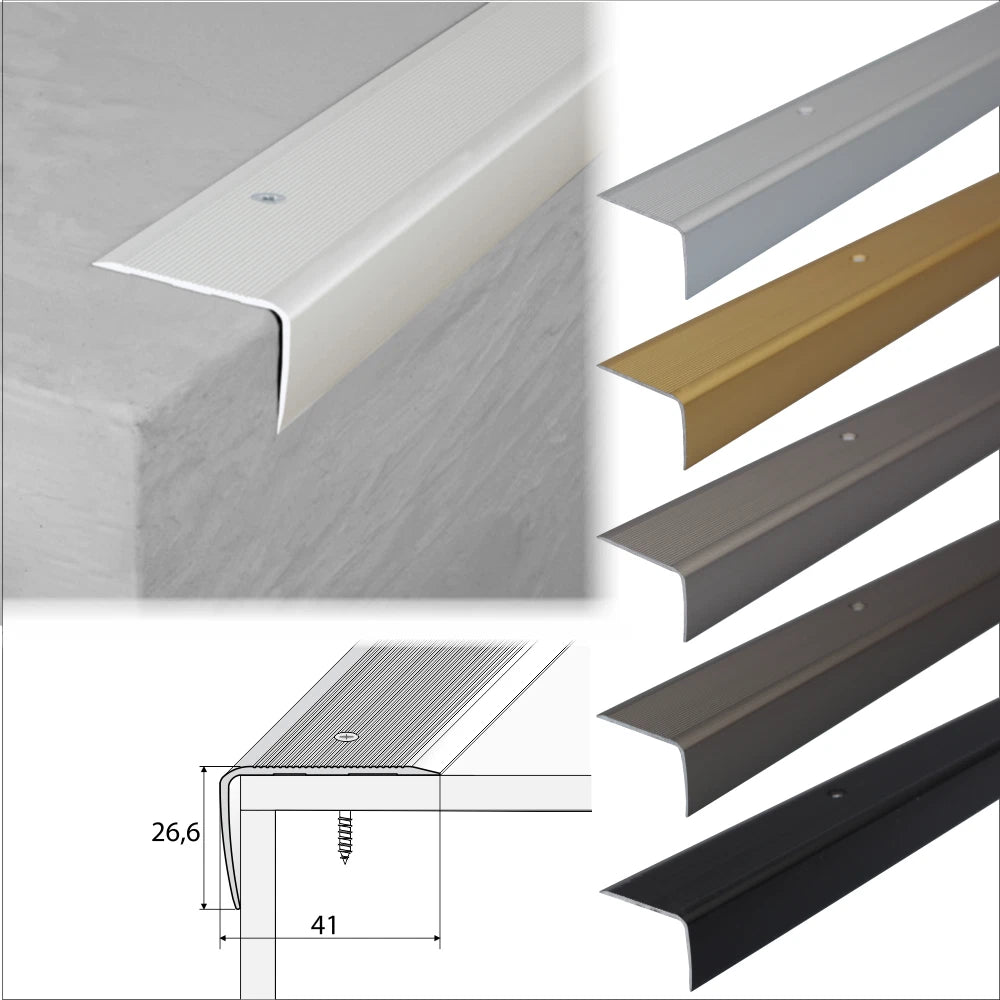 2.7m ALUMINIUM STAIR NODING STEP EDGE NOSING TRIM FOR LAMINATE, WOOD.41x26.6mm
