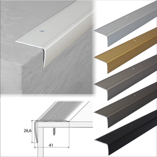 2.7m ALUMINIUM STAIR NODING STEP EDGE NOSING TRIM FOR LAMINATE, WOOD.41x26.6mm