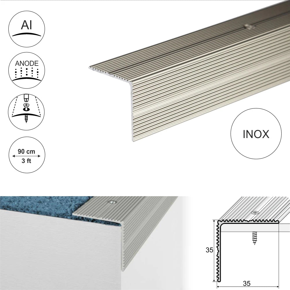 900mm x 35mm x 35mm ANODISED ALUMINIUM ANTI NON SLIP STAIR EDGE NOSING TRIM A34