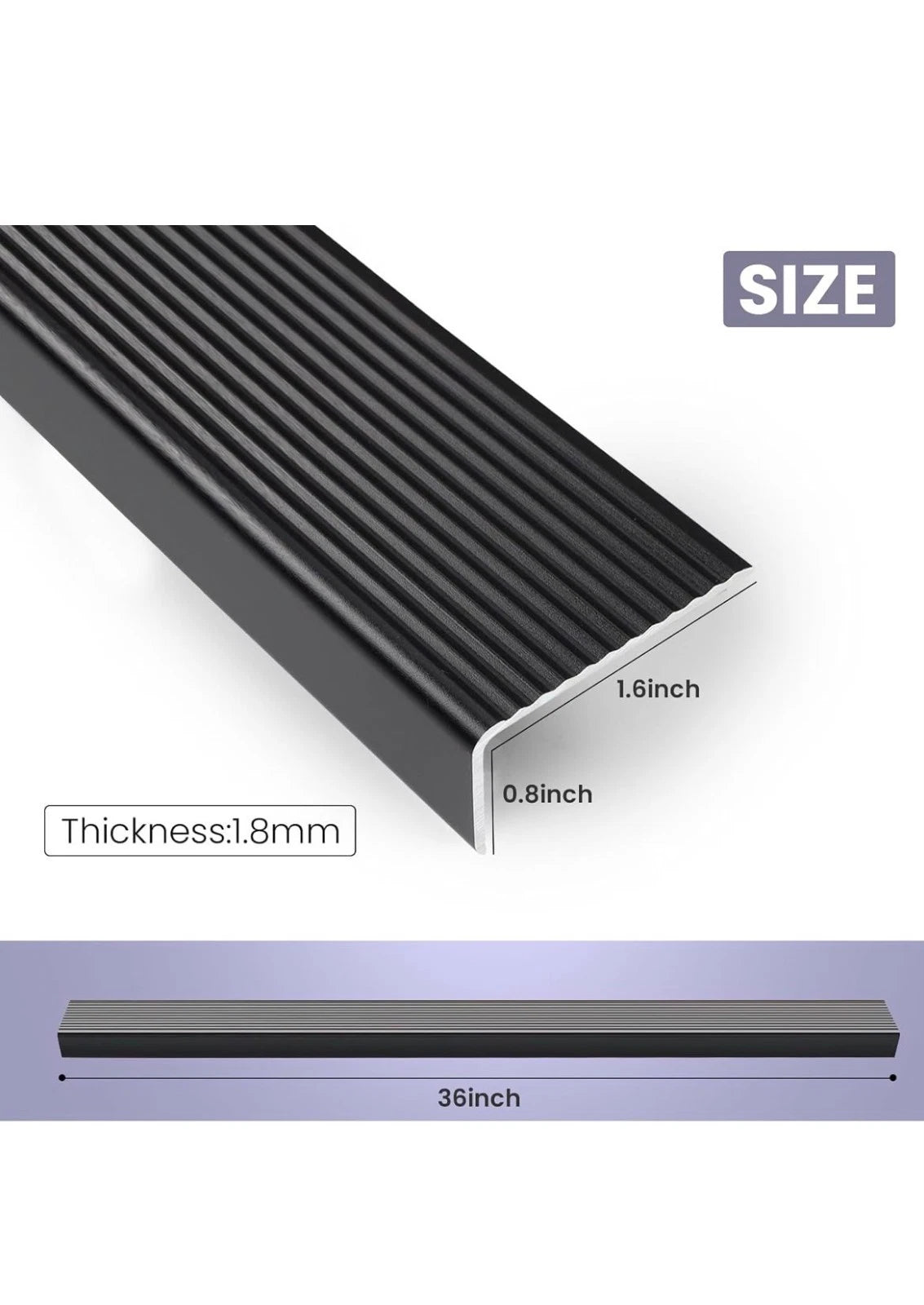 Black 36" Metal Stair Nosing, Heavy-Duty Aluminum Self-Adhesive Stair Edge