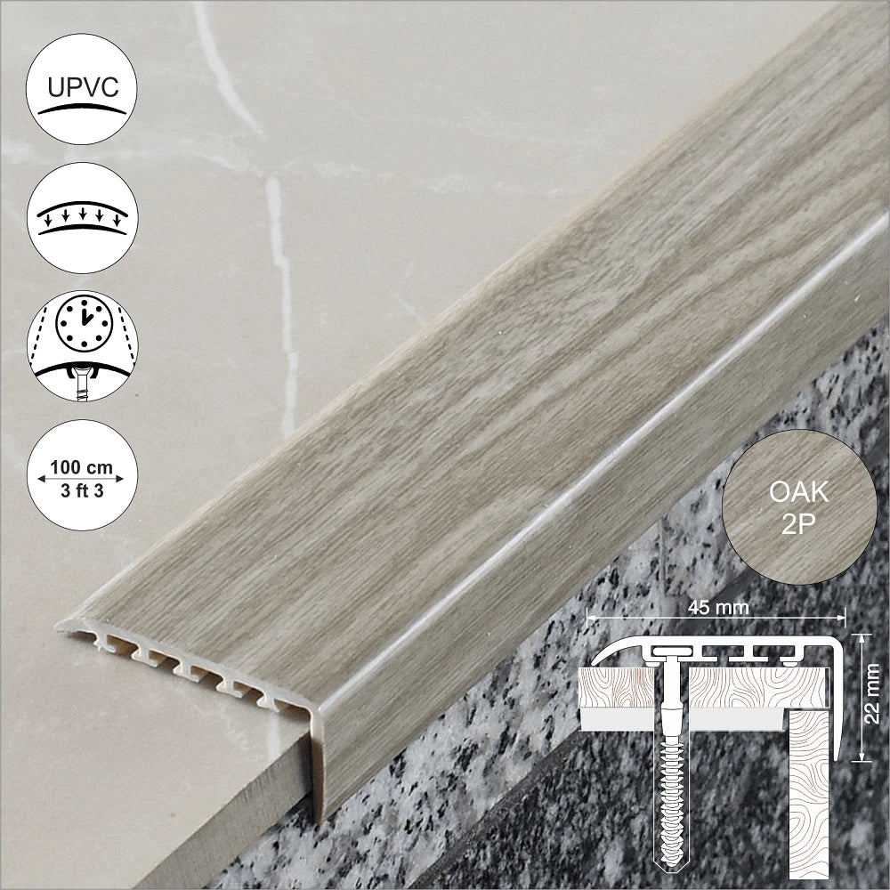 UPVC WOOD EFFECT STAIR EDGE NOSING -TRIM- EDGING NOSING 45 x 22mm
