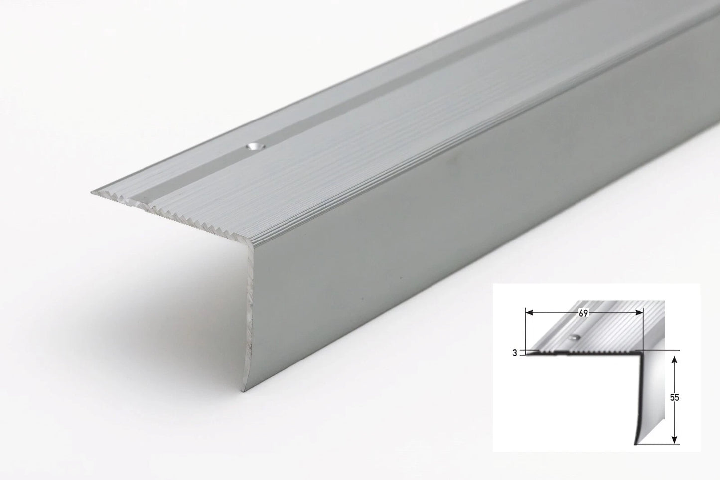 Aluminium Stair Nosing 1m Silver Edge Trim Anti-Slip Anodised Step Nose 69x55 mm