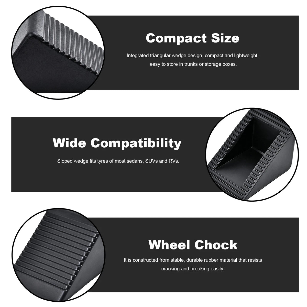 4x Heavy Duty Rubber Wheel Chocks Tire Stoppers For RV Trailer Car 125 x75 x60Mm