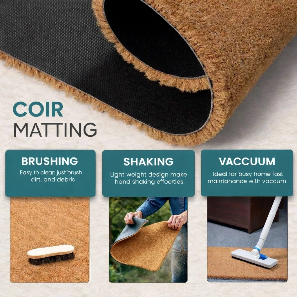 Natural Coir Matting 17mm PVC Backed Heavy Duty Entrance Door Mat Foyer Outdoor
