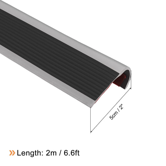 Stair Nosing, Vinyl Stair Edge Protector, Easy to Install, 6.6Ft, Black & Grey