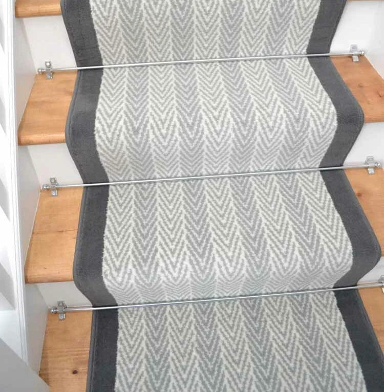 Grey Herringbone Stair Runners For Stairways Very Long Dark Border Carpet Rugs