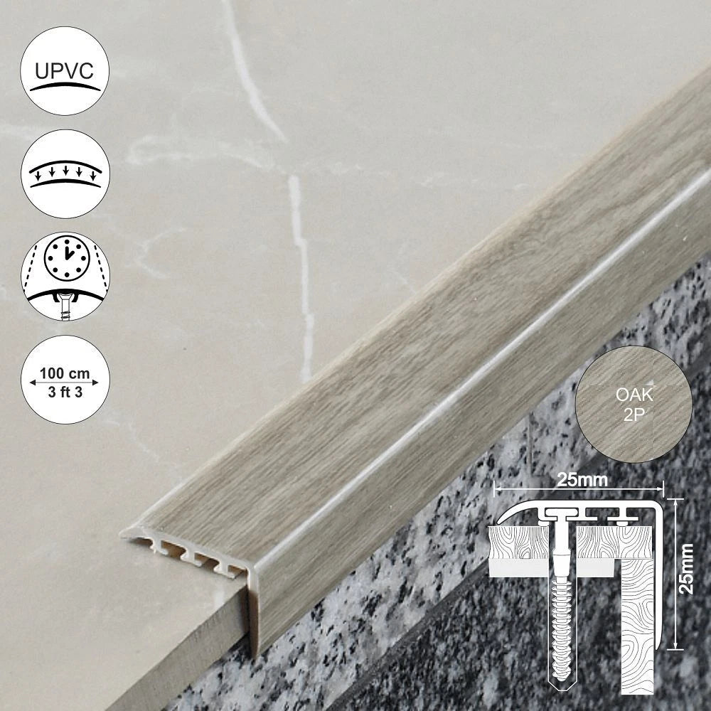 UPVC WOOD EFFECT STAIR EDGE NOSING -TRIM- EDGING NOSING 25 x 25mm