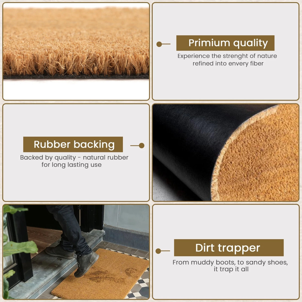 Coconut Coir Mat Heavy Duty Non Slip Door Mat Natural Matting Entrance Floor Mat