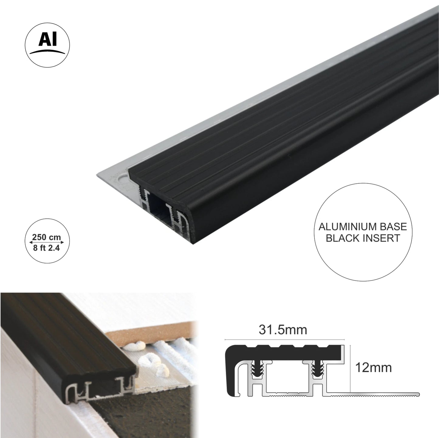 Stair Nosing Edge Trim Step Nose Anti Slip Edging for Tiles Stone Floors 2.5m