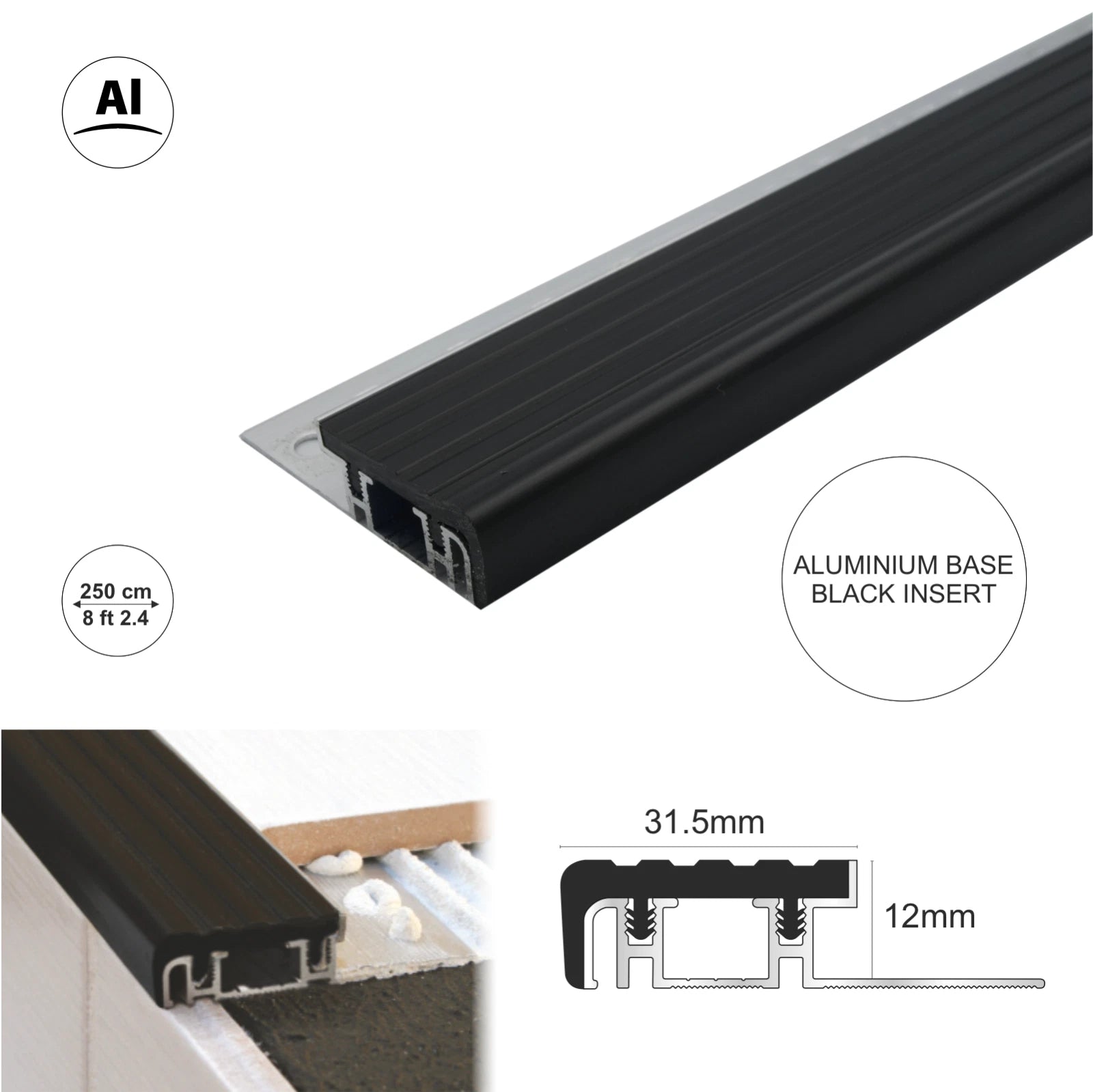 Stair Nosing Edge Trim Step Nose Anti Slip Edging for Tiles Stone Floors 2.5m