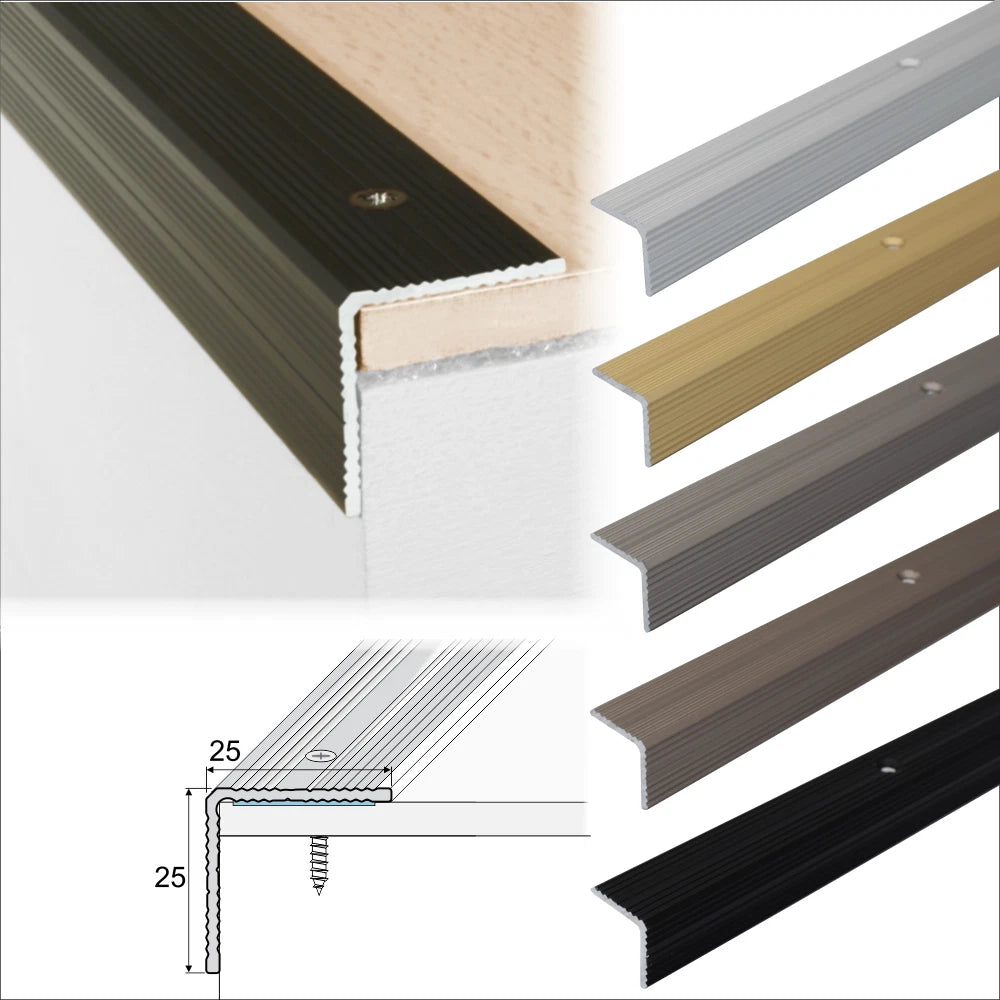 2.7m ANODISED ALUMINIUM ANTI NON SLIP STAIR EDGE NOSING -TRIM- 25x 25mm