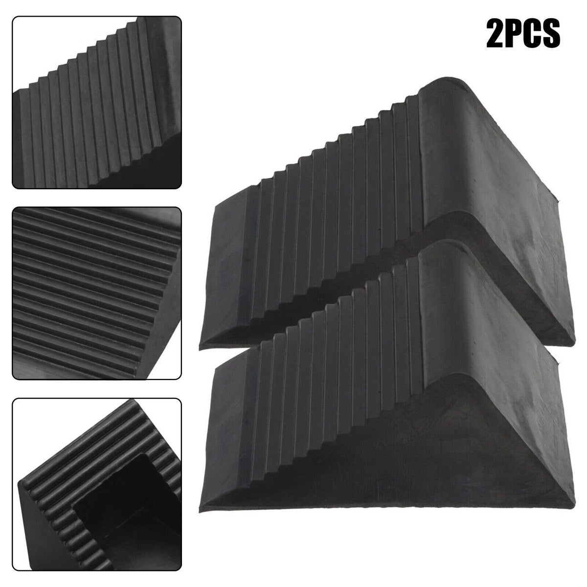 2Pcs Heavy Duty Rubber Wheel Chocks Tire Stopper For Car RV Truck Trailer
