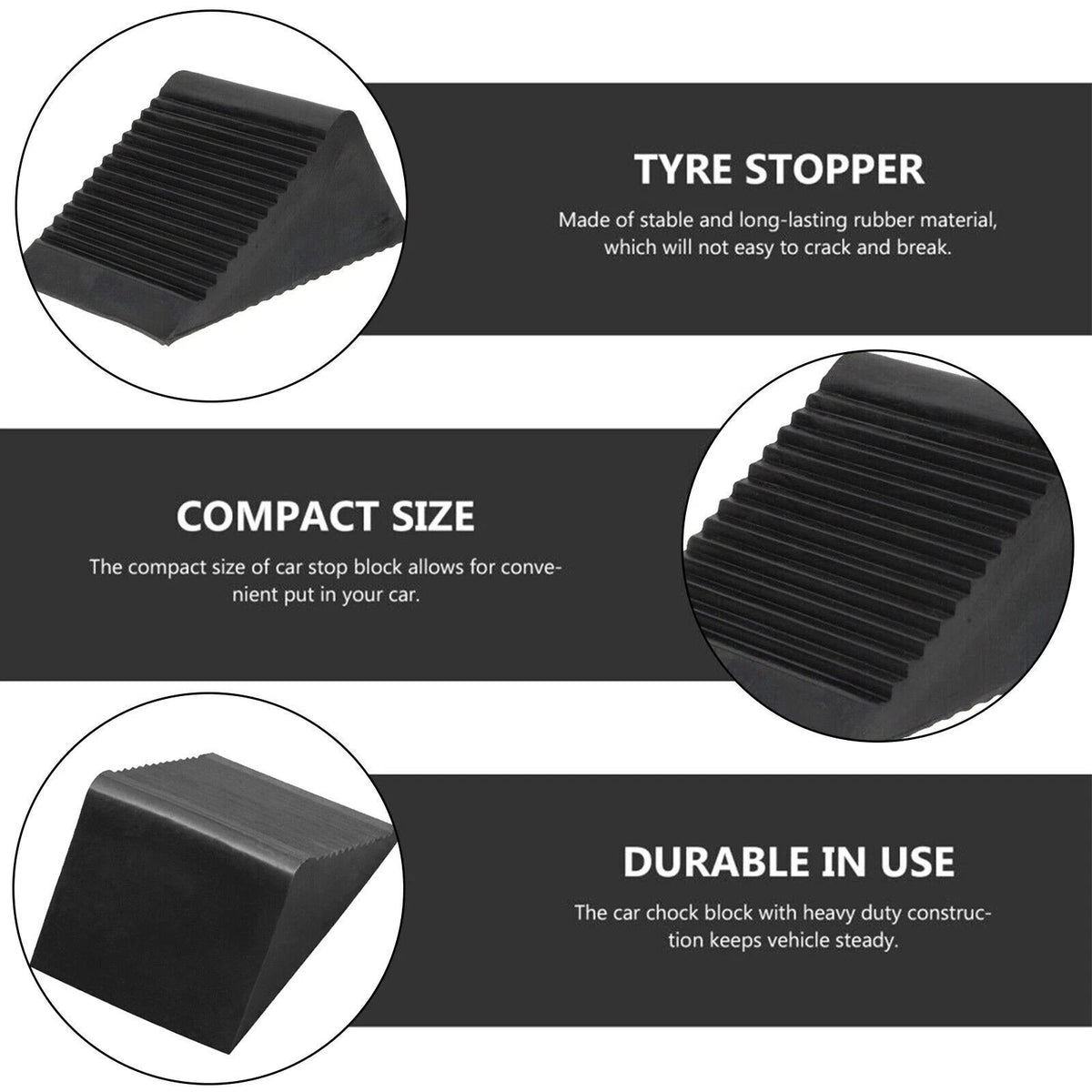 2Pcs Solid Rubber Wheel Chocks Heavy Duty Tire Stoppers For Truck RV Car Trailer
