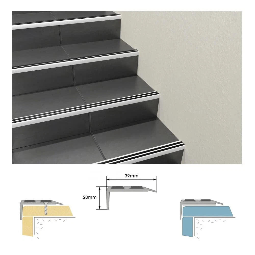 900 x 39 x 20mm Aluminium Stair Nosing Edge Trim Step Nose Edging Carpet - Black