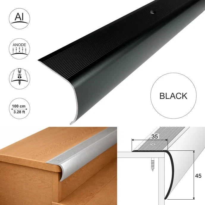 Aluminium Stair Nosing 35 × 45 mm Bullnose Edge Trim Anti Slip Step Edging 1M
