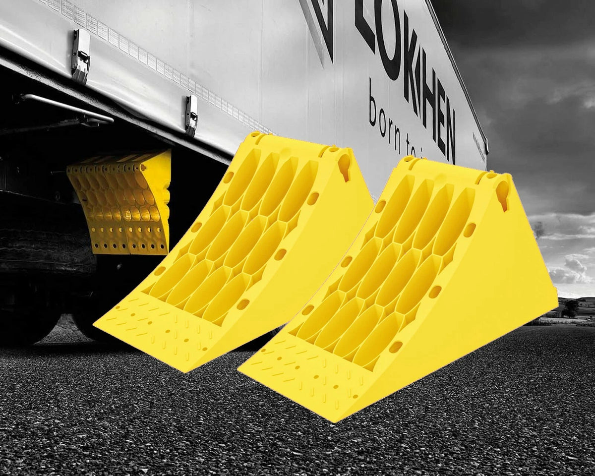TRAILER YELLOW WHEEL CHOCKS HEAVY DUTY LORRY LARGE CHOCK E36 335x122x147 LOKHEN