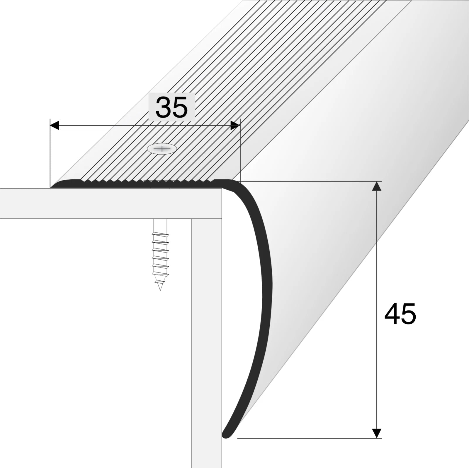 Aluminium Stair Nosing Bullnose Edge Trim Step Edging Anti Slip H28 2m long