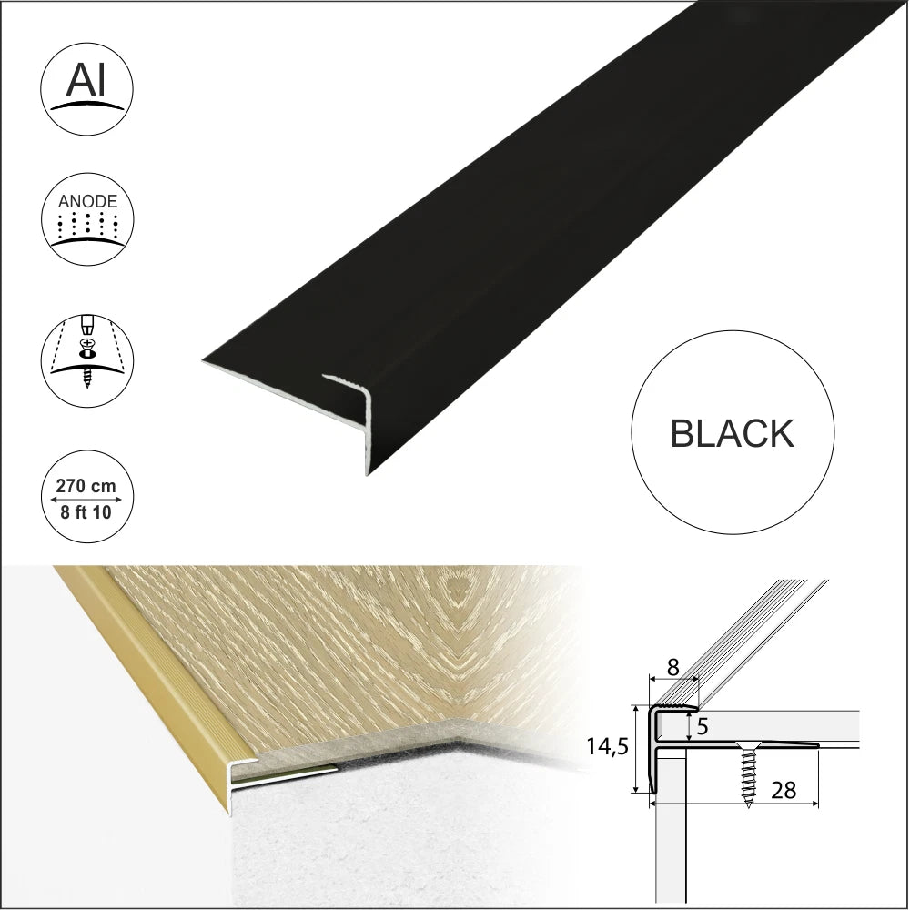 2.7m LUXURY CLICK VINYL FLOORING PUSH-IN STAIR NOSING EDGE PROFILE TRIM LVT C24