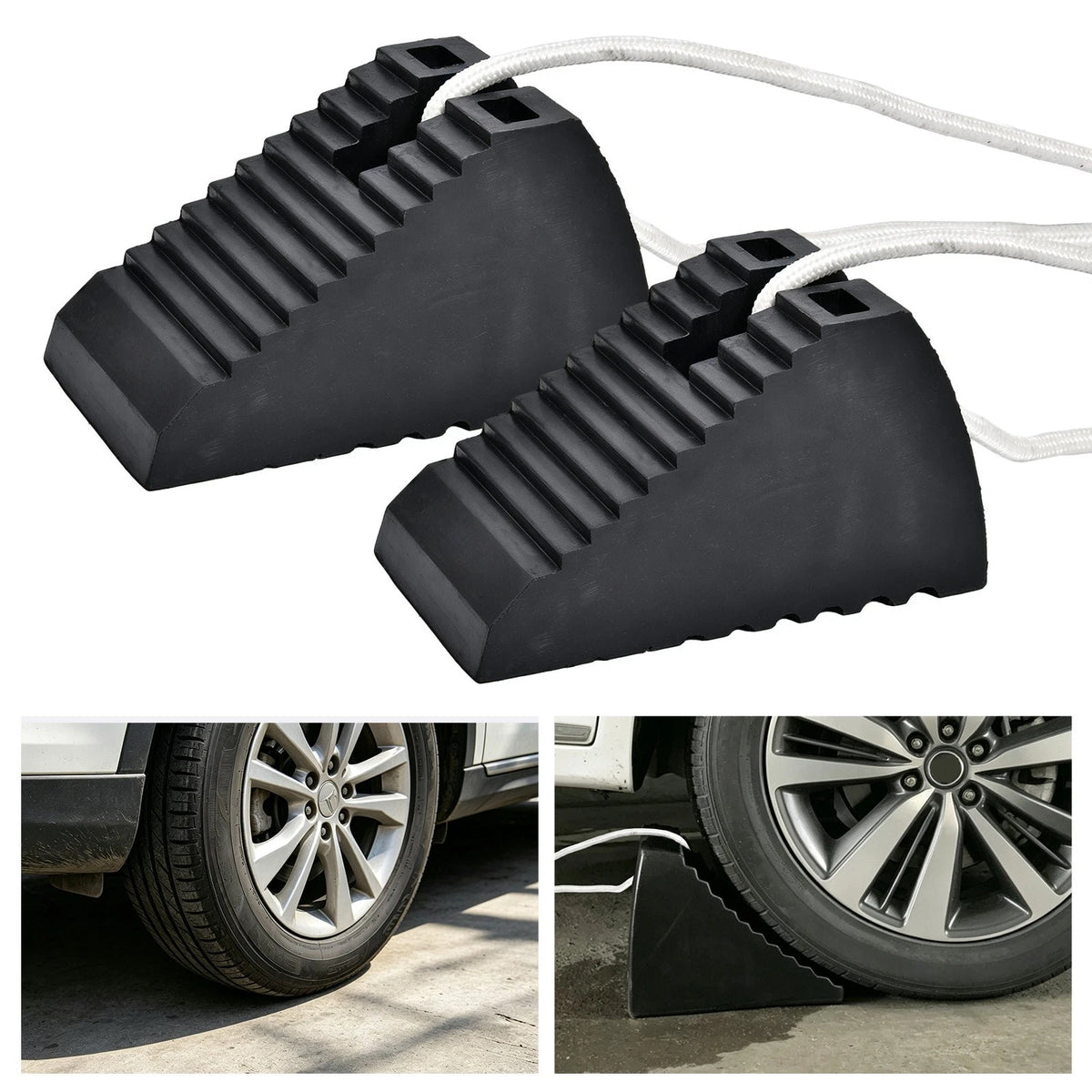 Rubber Wheel Chocks 2PCS Heavy Duty Rubber Black 170x95x95mm Car Trailer Boat