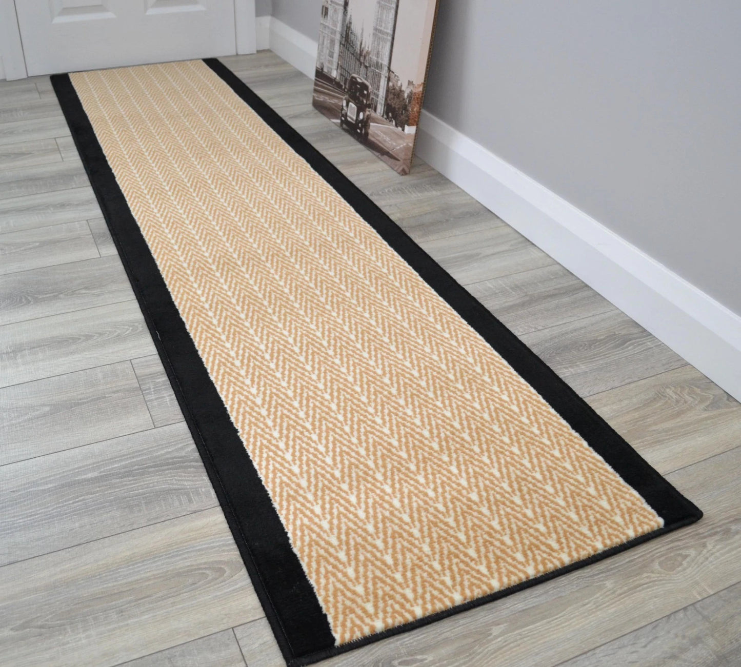 Herringbone Stair Runners Beige Black Border Very Long Dark Border Carpet Rugs