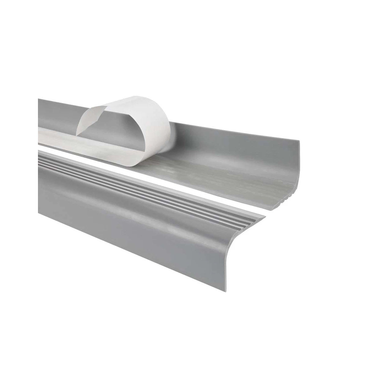 Non-Slip Stair Nosing Grey PVC 52x40mm Self-Adhesive Grooved Flexible 1.2m Safe