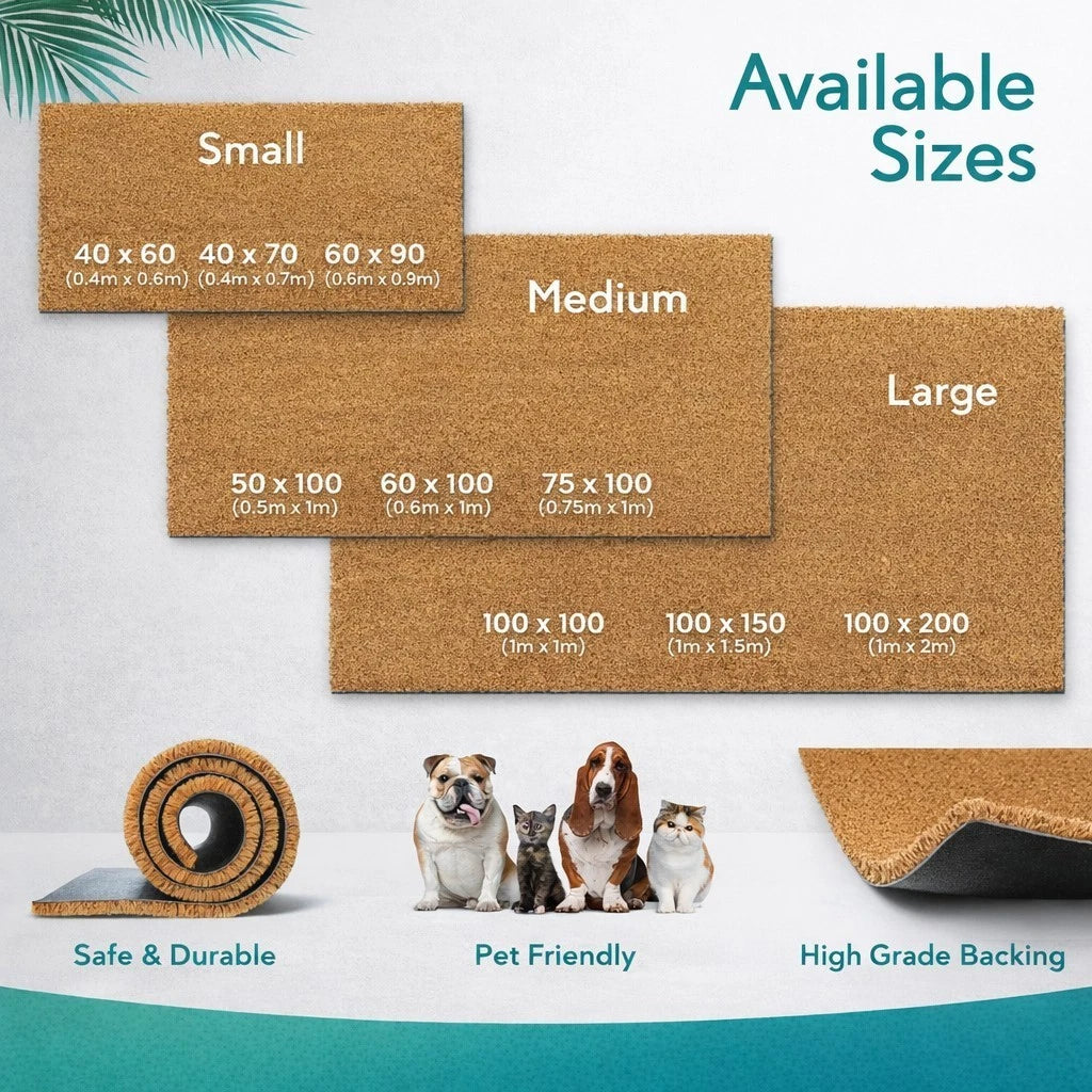 Natural Coir Matting 17mm PVC Backed Heavy Duty Entrance Door Mat Foyer Outdoor