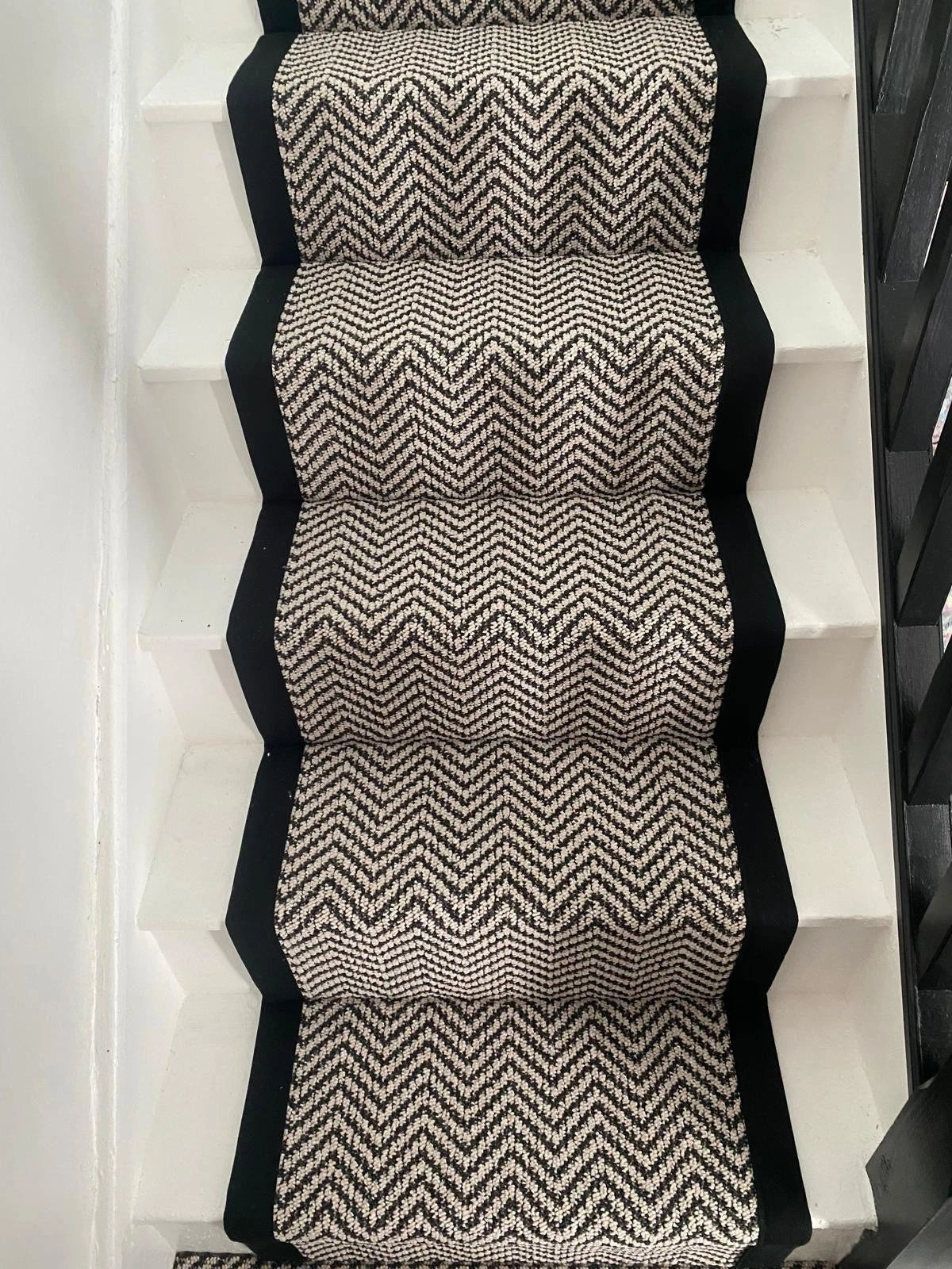 Carpet Stair Runner | 14 Steps | Herringbone Black & White| 7.00m x 0.60m