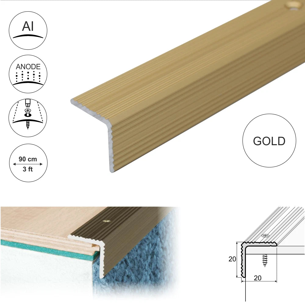ANODISED ALUMINIUM ANTI NON SLIP STAIR EDGE NOSING -TRIM- 20x 20mm A35