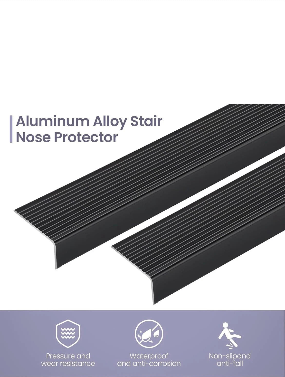 Black 36" Metal Stair Nosing, Heavy-Duty Aluminum Self-Adhesive Stair Edge