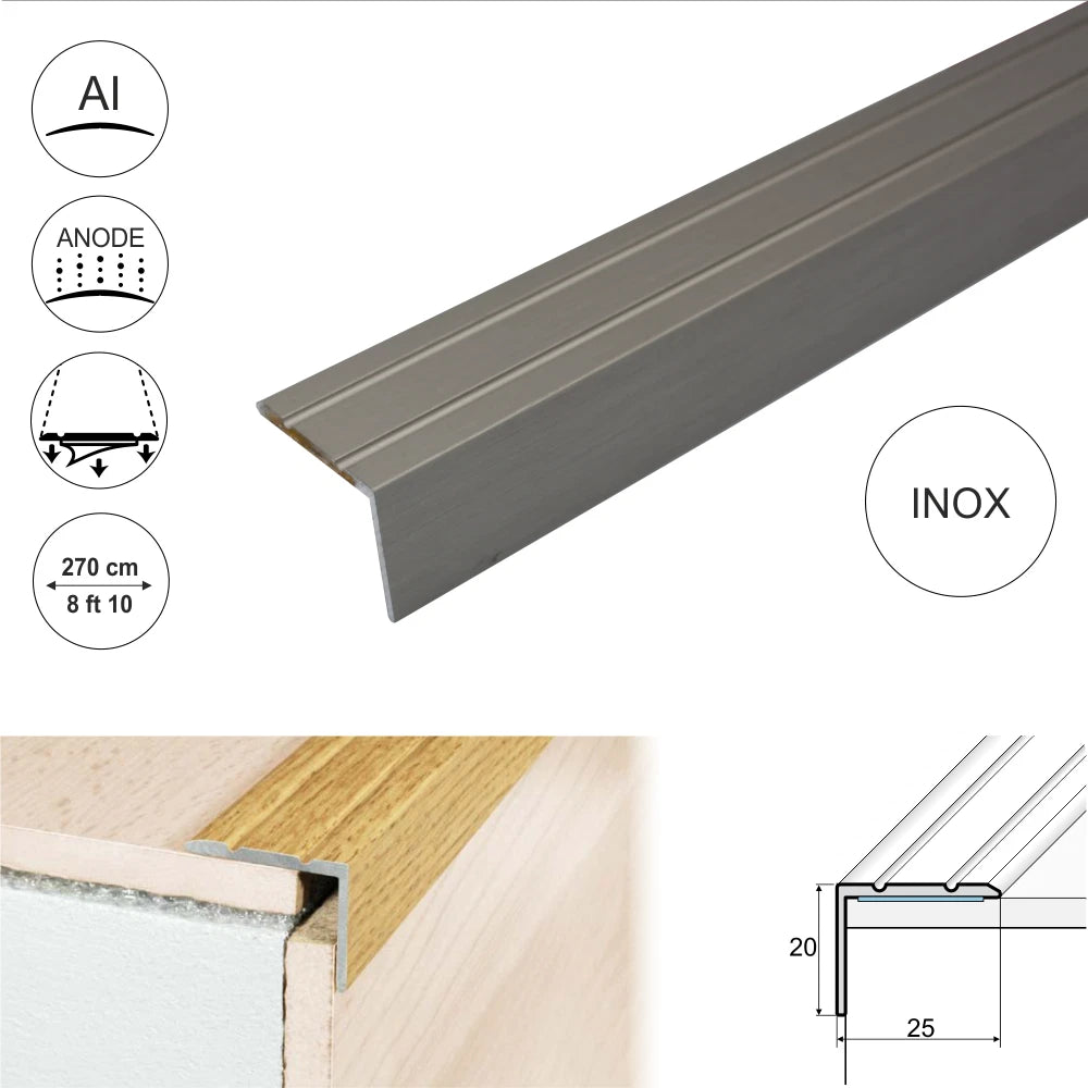 Aluminium Stair Nosing Step Edge Trim 25x20mm Edge Protector 2.7m A36 Laminate