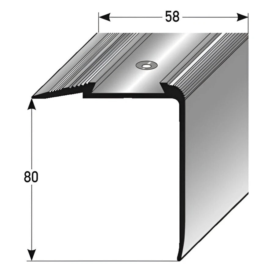 Aluminium Stair Nosing Anti Slip Anodised Silver Step Nose Edging 58 x 80 mm