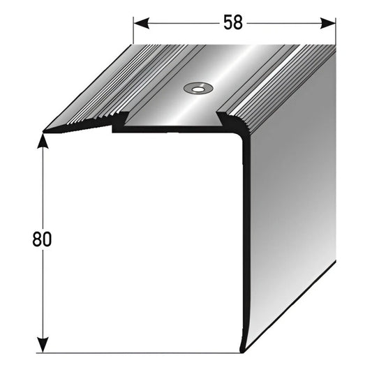 Aluminium Stair Nosing Anti Slip Anodised Silver Step Nose Edging 58 x 80 mm