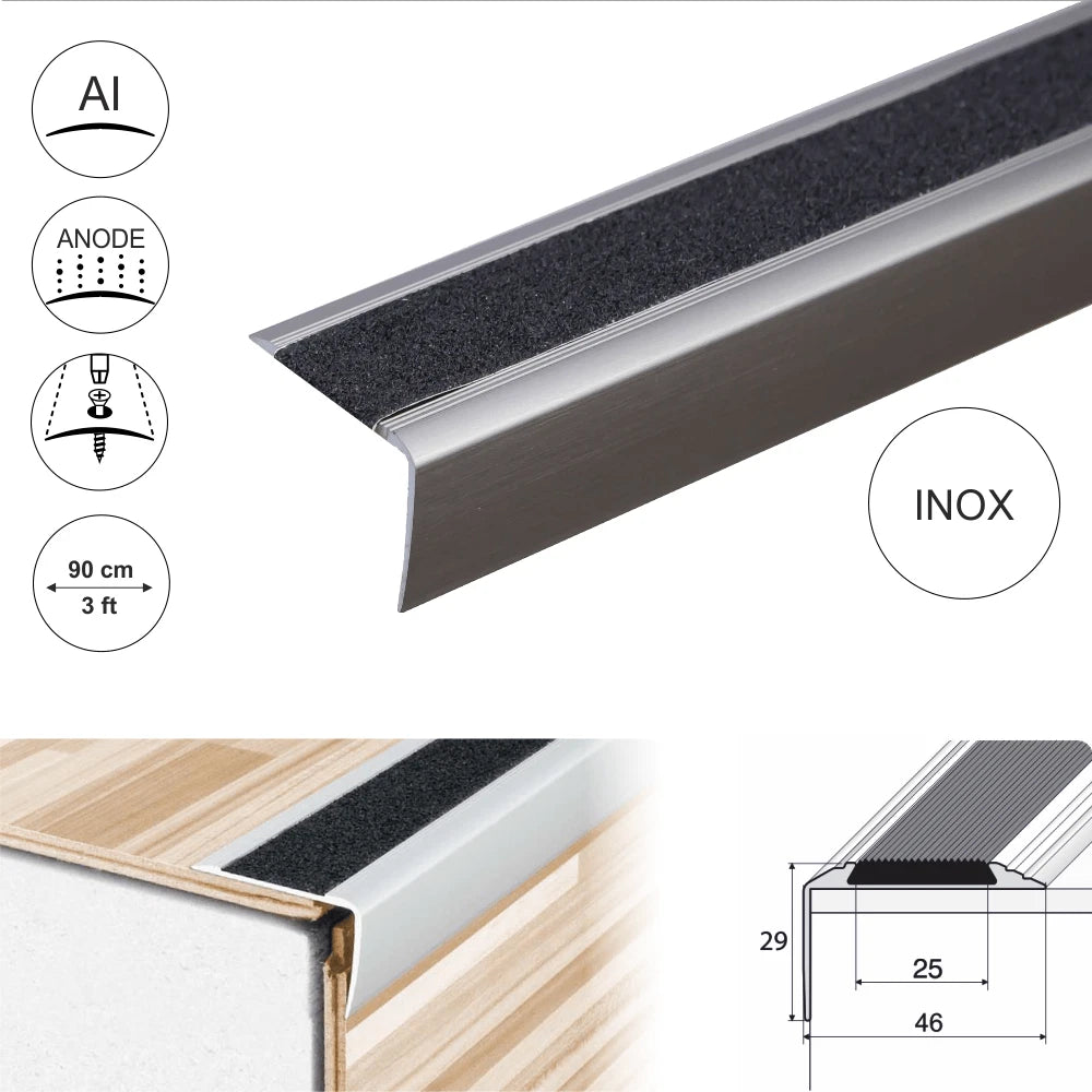 ALUMINIUM ANTI NON SLIP STAIR EDGE NOSING EDGING TRIM STEP- 41x 26.6mm A44