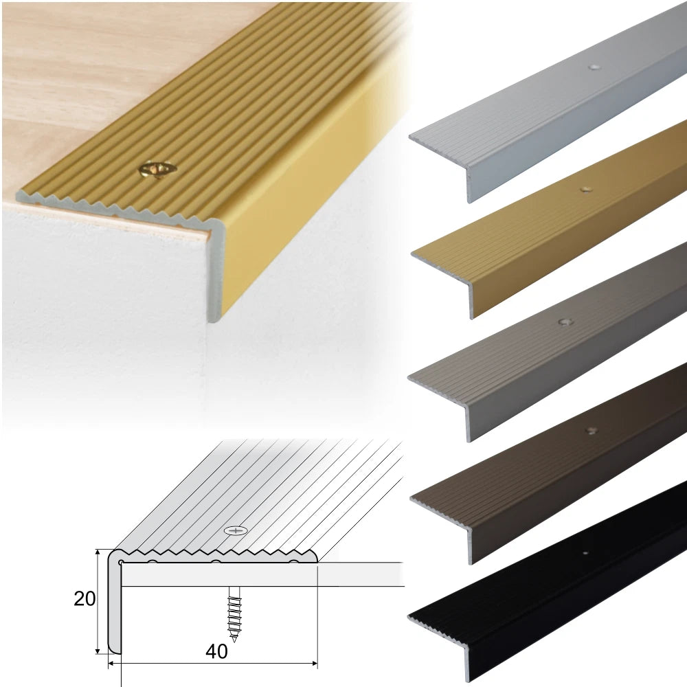 ALUMINIUM ANTI NON SLIP STAIR EDGE NOSING - STEP EDGING TRIM- 40 x 20mm A33