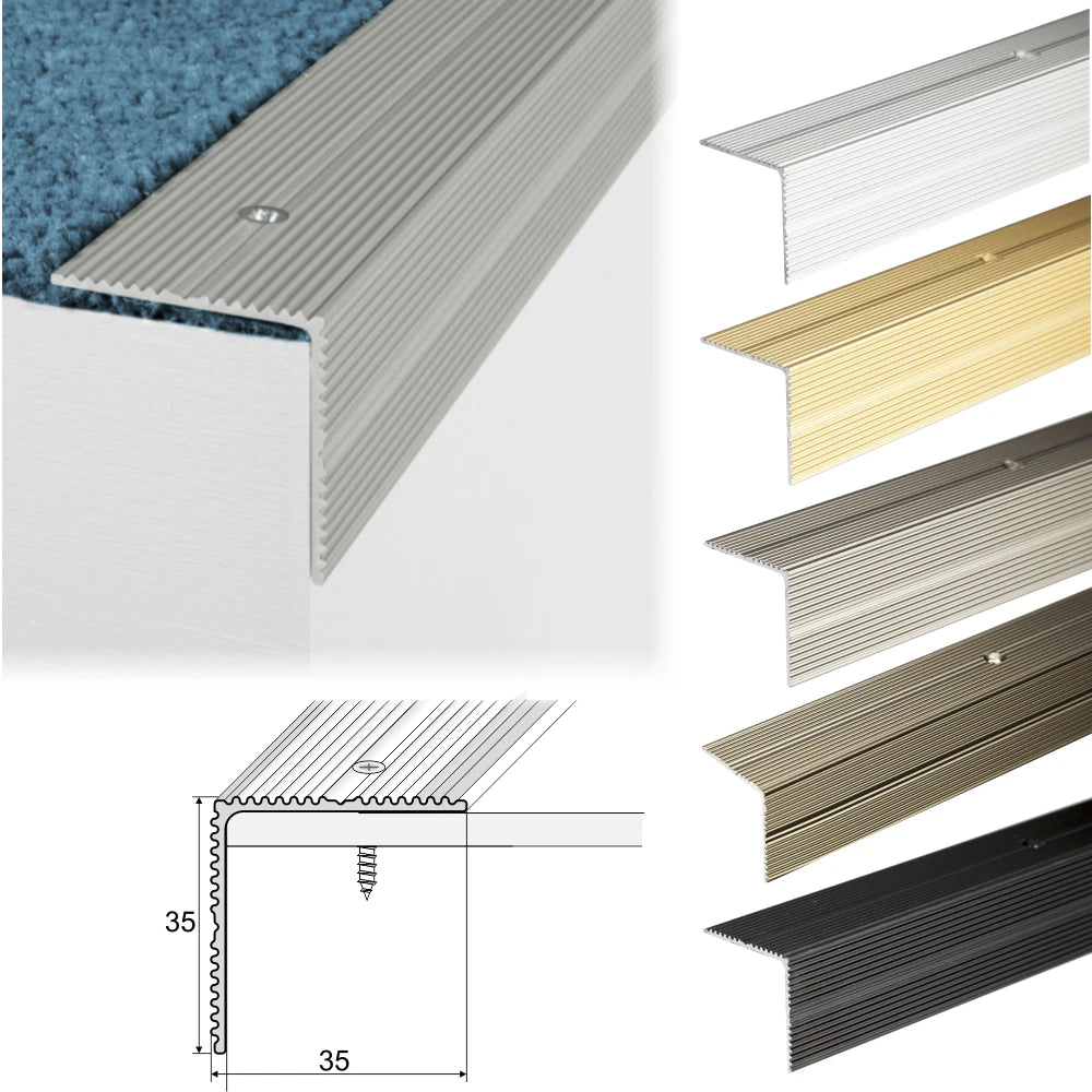 2.7m ALUMINIUM ANTI NON SLIP STAIR EDGE NOSING -EDGING TRIM- 35 x 35mm