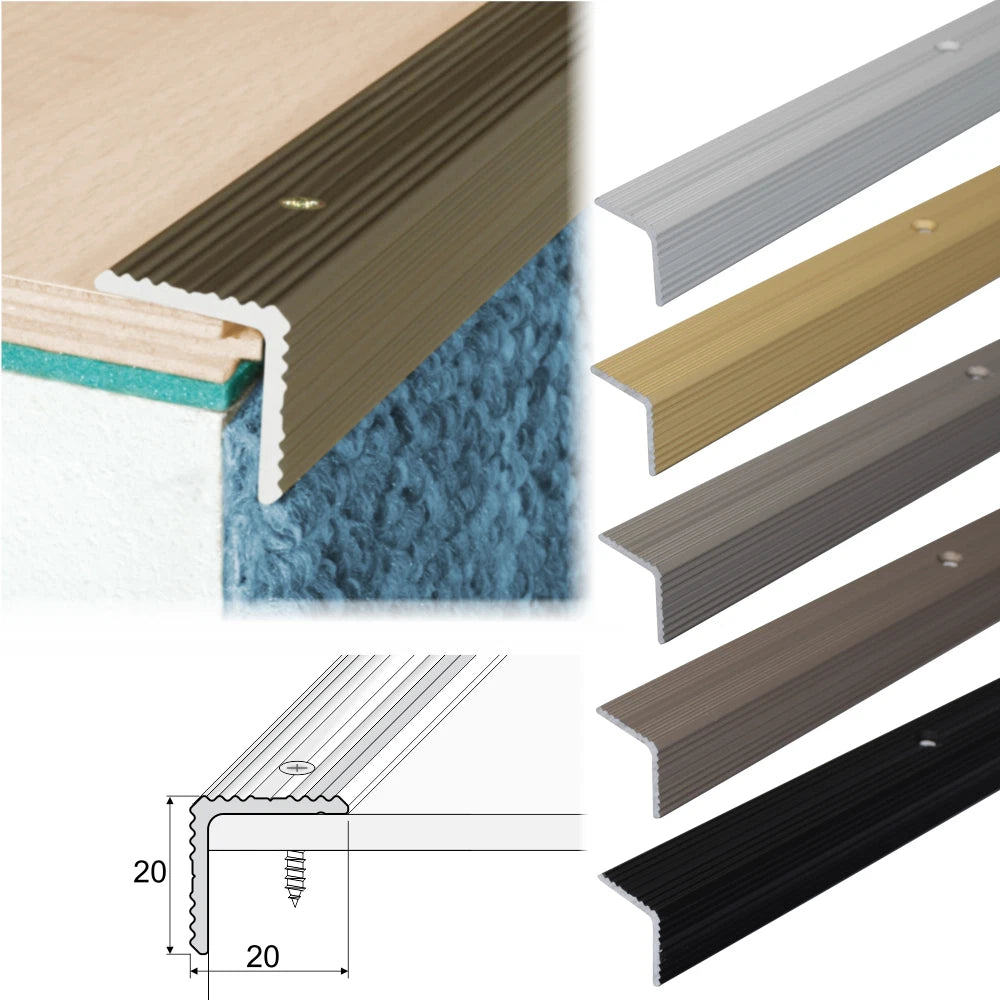 ANODISED ALUMINIUM ANTI NON SLIP STAIR EDGE NOSING -TRIM- 20x 20mm A35