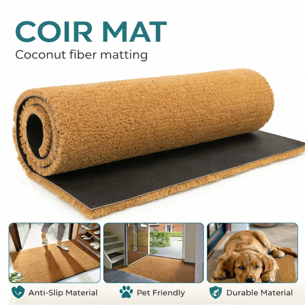 Natural Coir Matting 17mm PVC Backed | Heavy Duty Entrance Door Mat Top Quality!